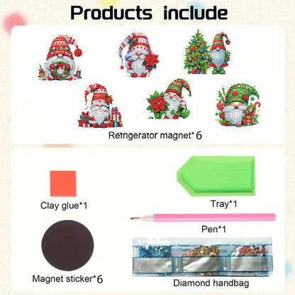 6PCS 2D Flat Xmas DIY Crystal Refrigerator Magnet Round Diamond Magnetic Sticker