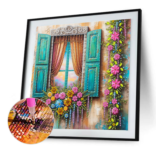 Flowers Window - Special Shaped Drill Diamond Painting 30*30CM