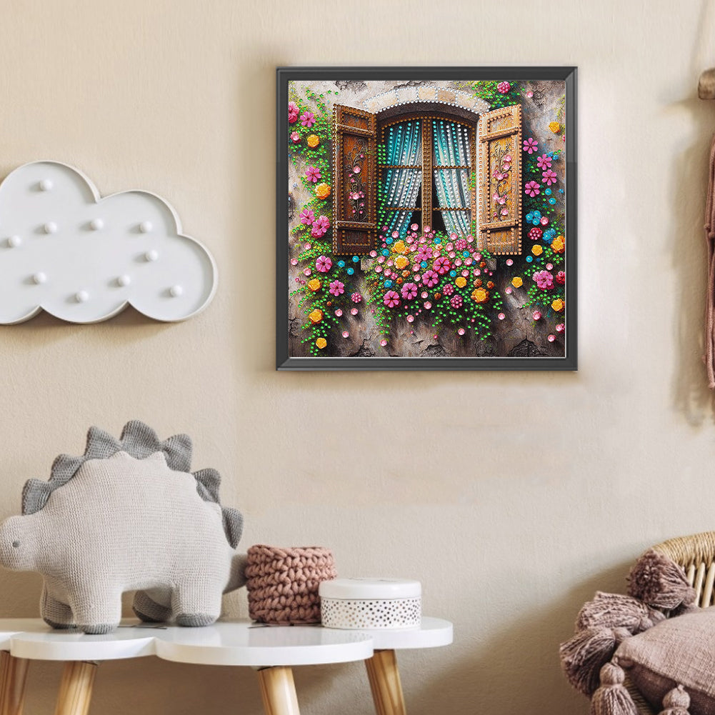 Flowers Window - Special Shaped Drill Diamond Painting 30*30CM