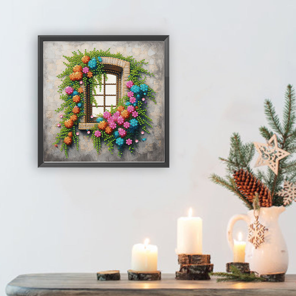 Flowers Window - Special Shaped Drill Diamond Painting 30*30CM