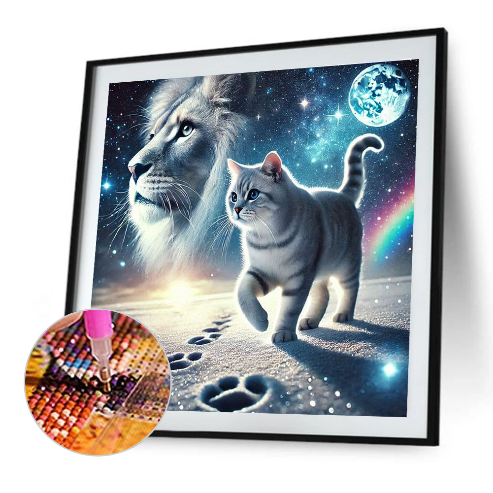 Cat And Lion - Full Round Drill Diamond Painting 40*40CM