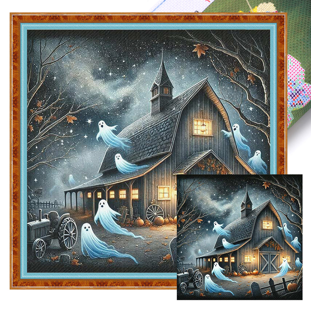 Halloween Log Cabin - 11CT Stamped Cross Stitch 50*50CM