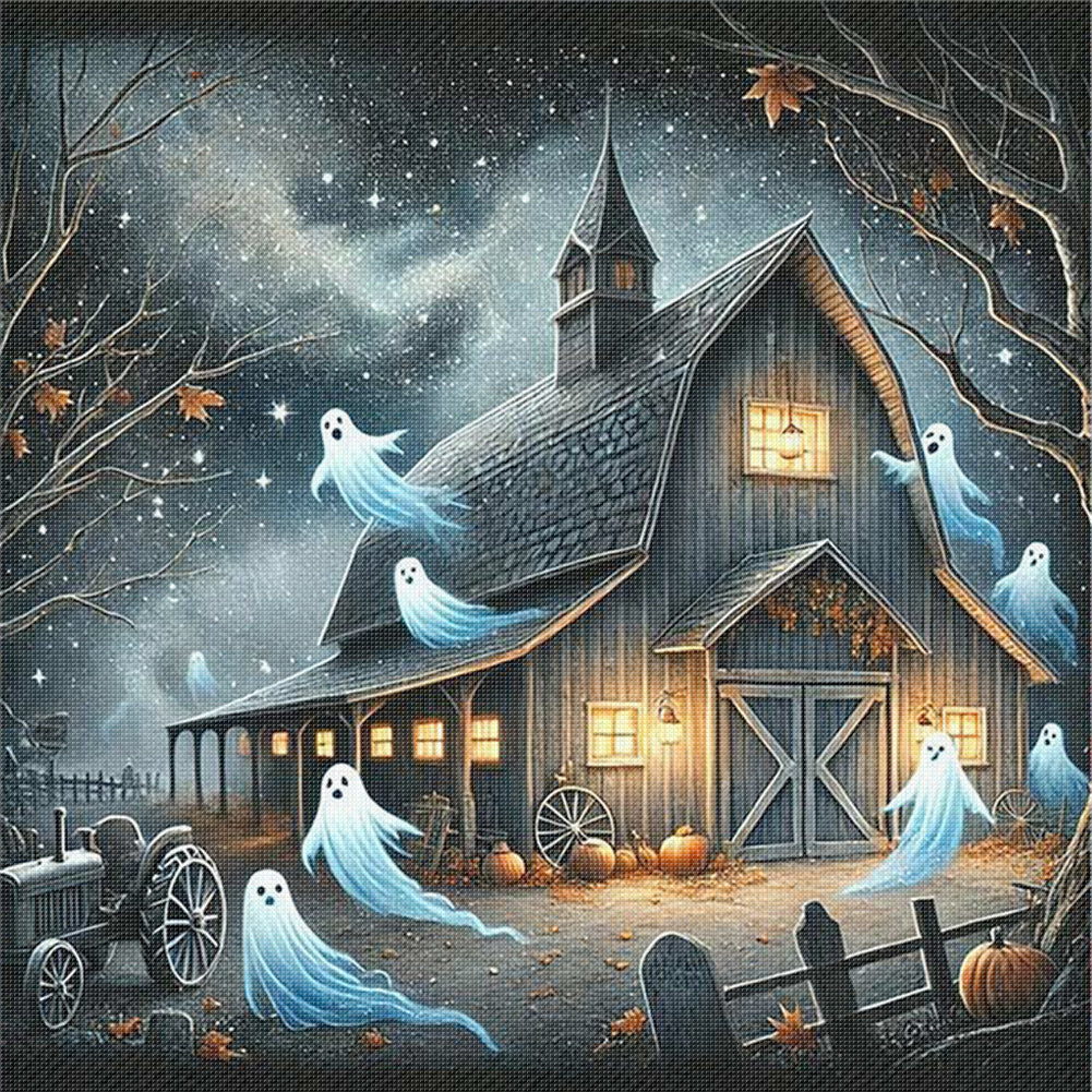 Halloween Log Cabin - 11CT Stamped Cross Stitch 50*50CM