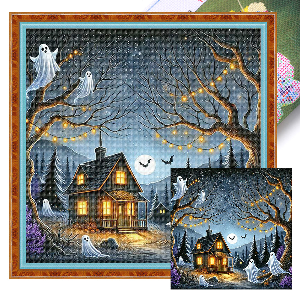 Halloween Ghost Cabin - 11CT Stamped Cross Stitch 50*50CM