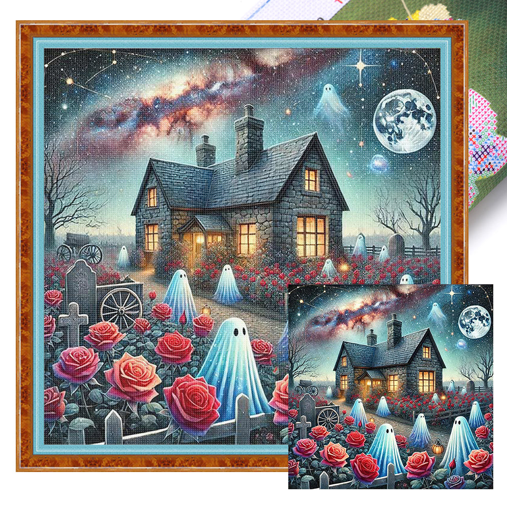 Halloween Rose Cabin - 11CT Stamped Cross Stitch 50*50CM