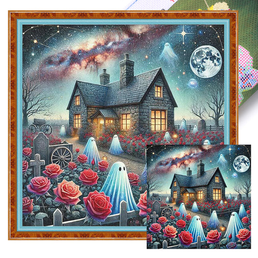 Halloween Rose Cabin - 11CT Stamped Cross Stitch 50*50CM