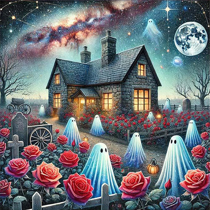 Halloween Rose Cabin - 11CT Stamped Cross Stitch 50*50CM