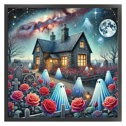 Halloween Rose Cabin - 11CT Stamped Cross Stitch 50*50CM