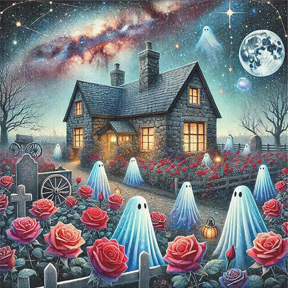 Halloween Rose Cabin - 11CT Stamped Cross Stitch 50*50CM