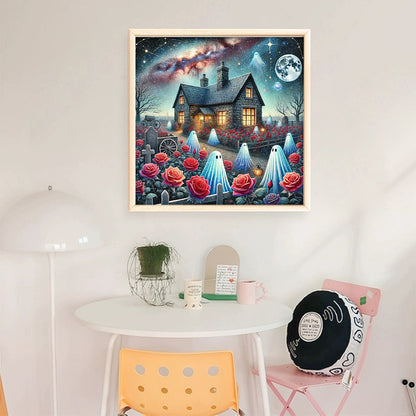 Halloween Rose Cabin - 11CT Stamped Cross Stitch 50*50CM