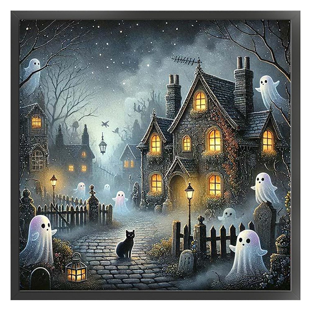Halloween Black Cat Town - 11CT Stamped Cross Stitch 50*50CM