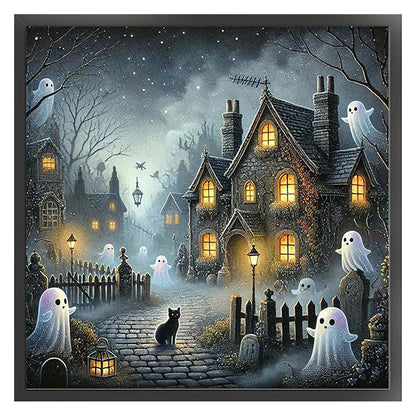 Halloween Black Cat Town - 11CT Stamped Cross Stitch 50*50CM