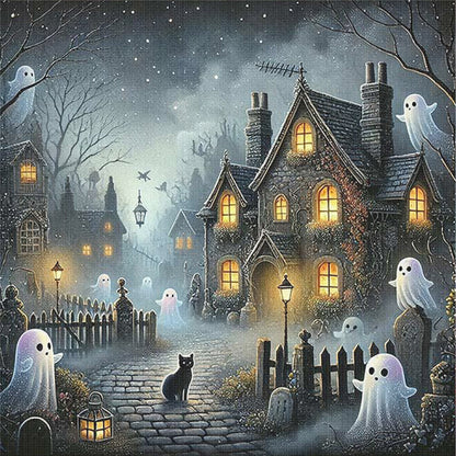 Halloween Black Cat Town - 11CT Stamped Cross Stitch 50*50CM