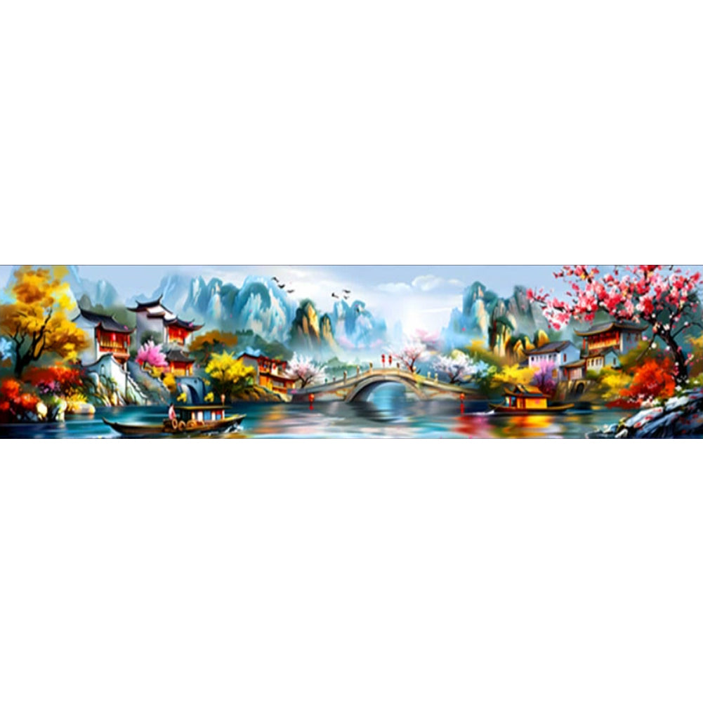Jiangnan Ancient Charms Reminiscent Of Jiangnan - 11CT Stamped Cross Stitch 176*49CM(Mona Lisa Brand)
