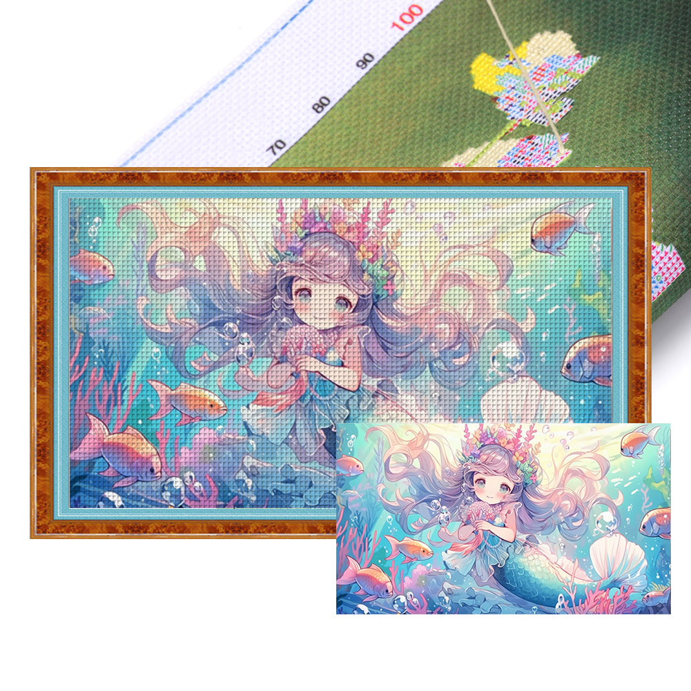 Mermaid And Cute Girl - 9CT Stamped Cross Stitch 90*50CM(Mona Lisa Brand)