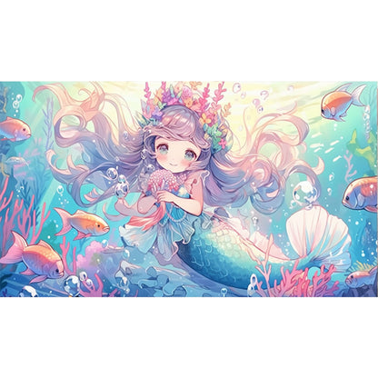Mermaid And Cute Girl - 9CT Stamped Cross Stitch 90*50CM(Mona Lisa Brand)
