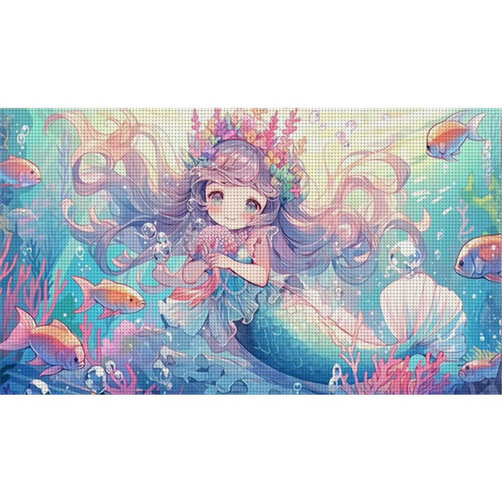 Mermaid And Cute Girl - 9CT Stamped Cross Stitch 90*50CM(Mona Lisa Brand)