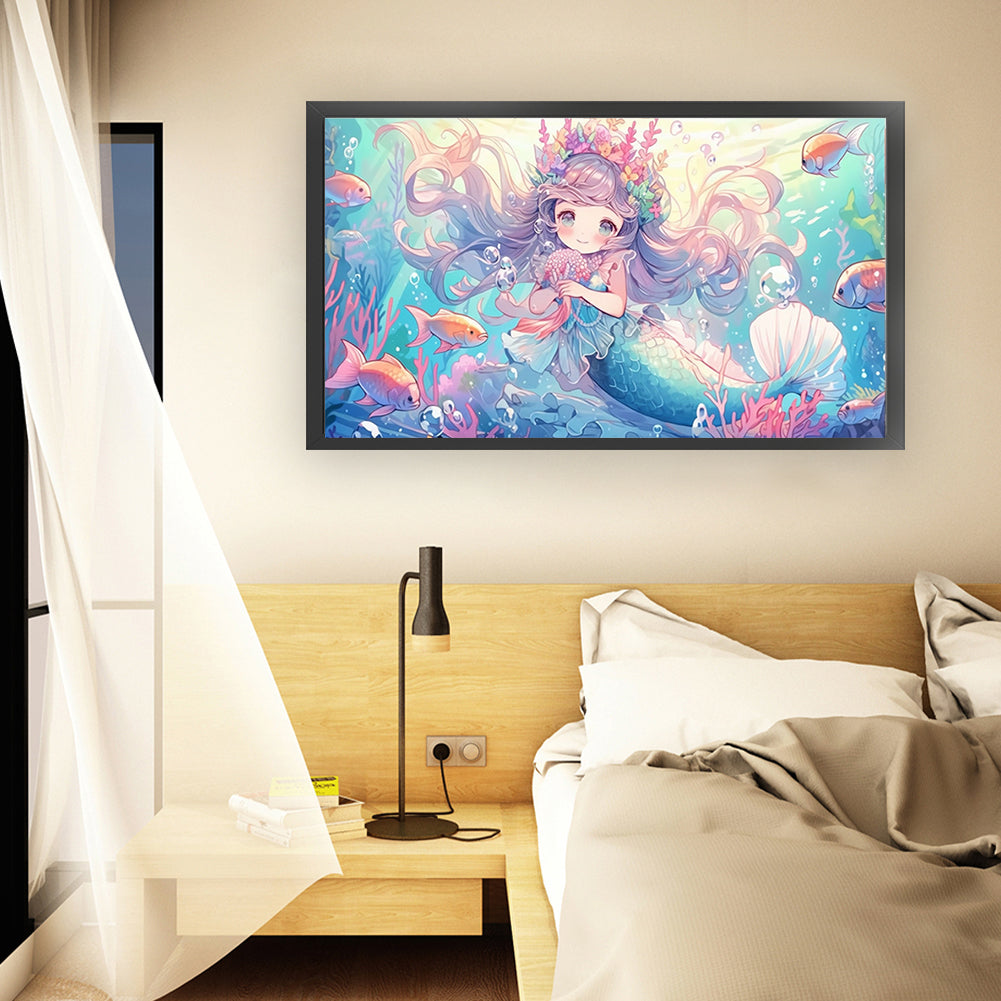 Mermaid And Cute Girl - 9CT Stamped Cross Stitch 90*50CM(Mona Lisa Brand)