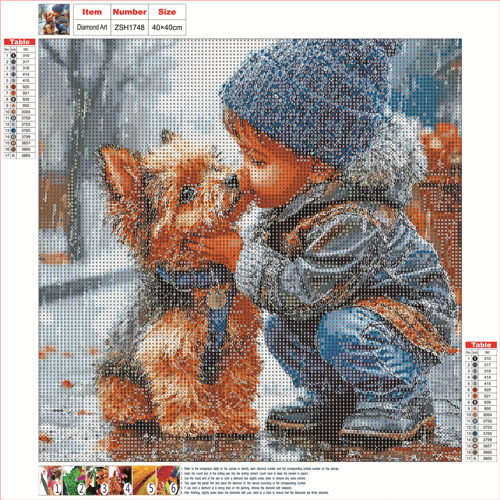 Cute Kid And Puppy - Full Round Drill Diamond Painting 40*40CM