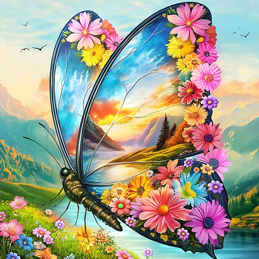 Butterfly Landscape - Full Round Drill Diamond Painting 30*30CM