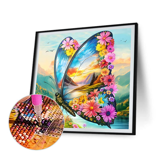 Butterfly Landscape - Full Round Drill Diamond Painting 30*30CM