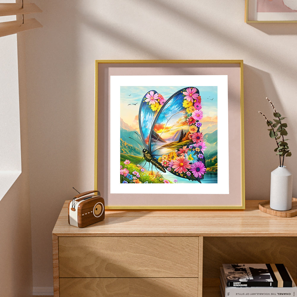 Butterfly Landscape - Full Round Drill Diamond Painting 30*30CM