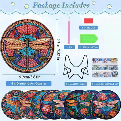 8pcs DIY Diamond Painting Coasters Kits Wooden Diamond Coaster Craft with Holder