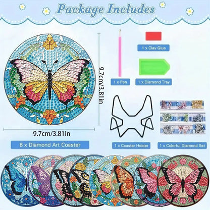 8pcs DIY Diamond Painting Coasters Kits Wooden Diamond Coaster Craft with Holder