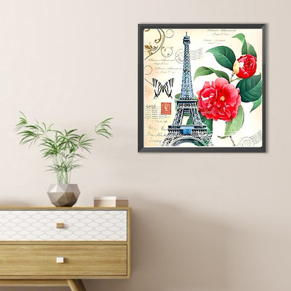 Eiffel Tower And Camellias - Full Round Drill Diamond Painting 30*30CM