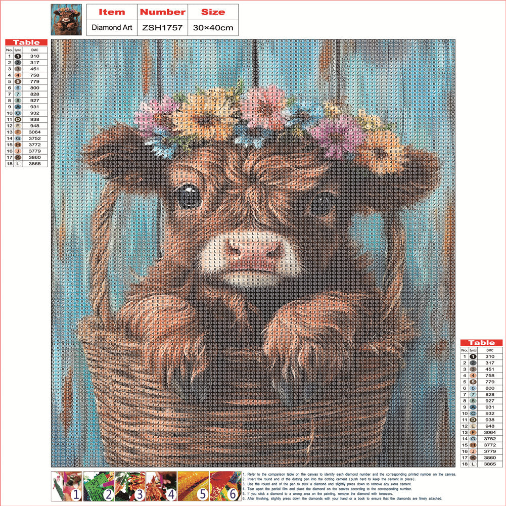Flower Yak - Full Round Drill Diamond Painting 30*40CM