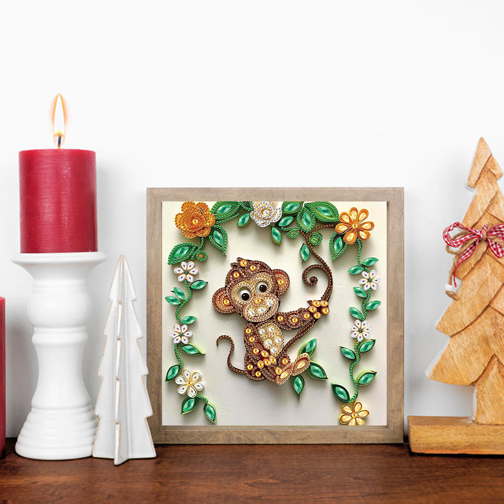 Paper Quilling Monkey - Special Shaped Drill Diamond Painting 30*30CM