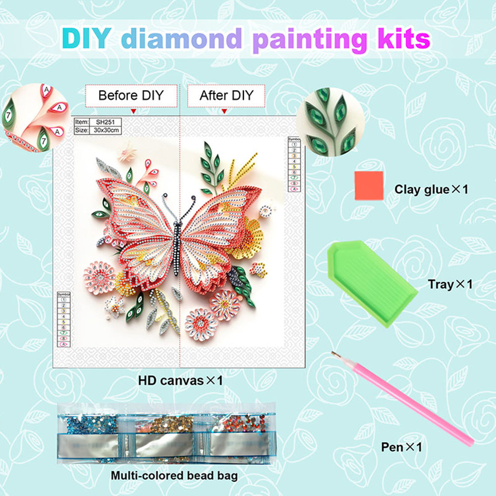 Paper Quilling Butterfly - Special Shaped Drill Diamond Painting 30*30CM
