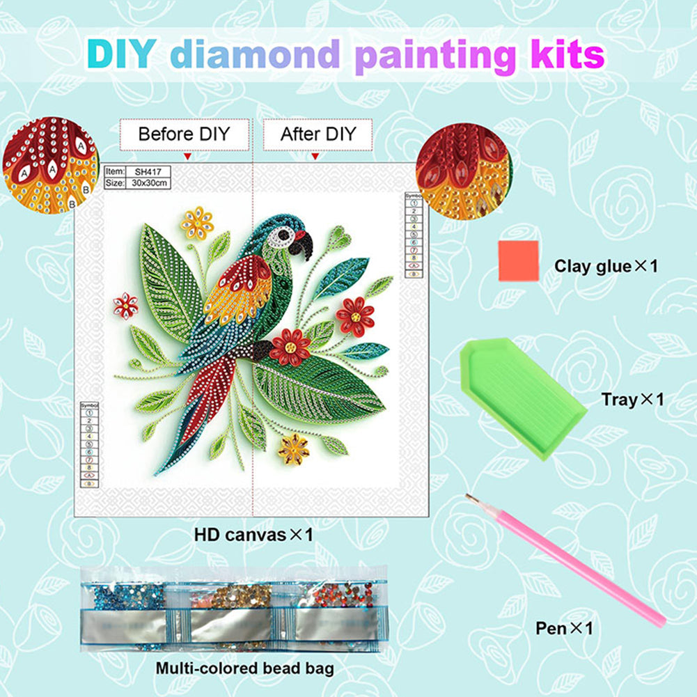 Paper Quilling Parrot - Special Shaped Drill Diamond Painting 30*30CM