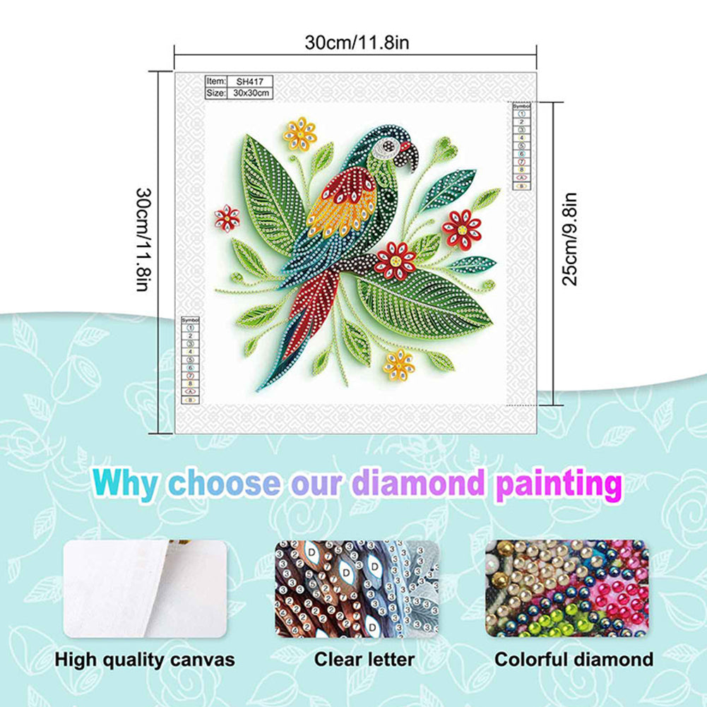 Paper Quilling Parrot - Special Shaped Drill Diamond Painting 30*30CM
