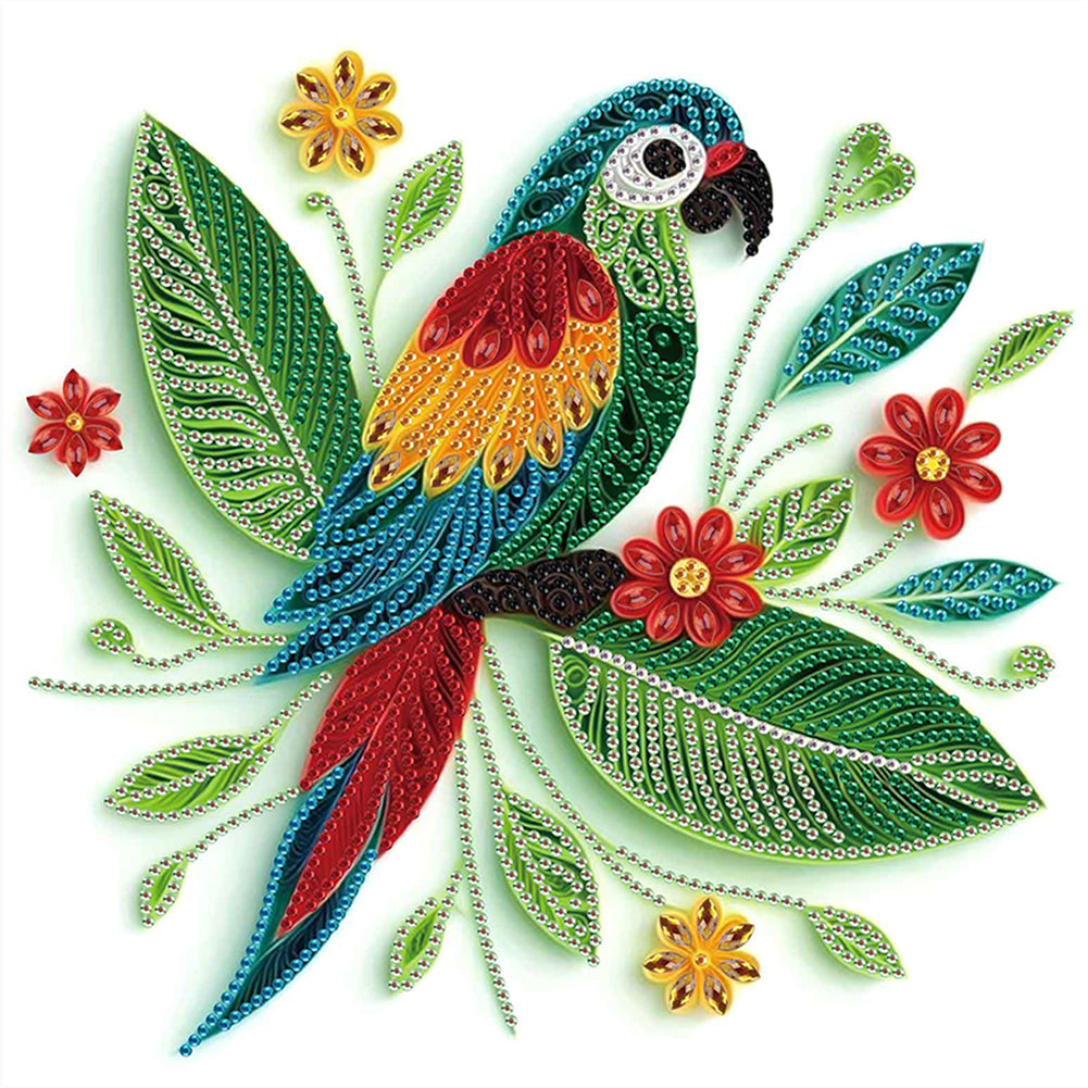 Quilled Parrot - Special Shaped Drill Diamond Painting 30*30CM