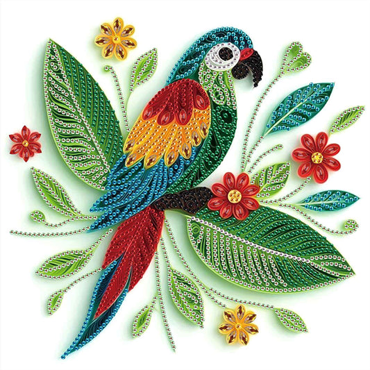 Quilled Parrot - Special Shaped Drill Diamond Painting 30*30CM