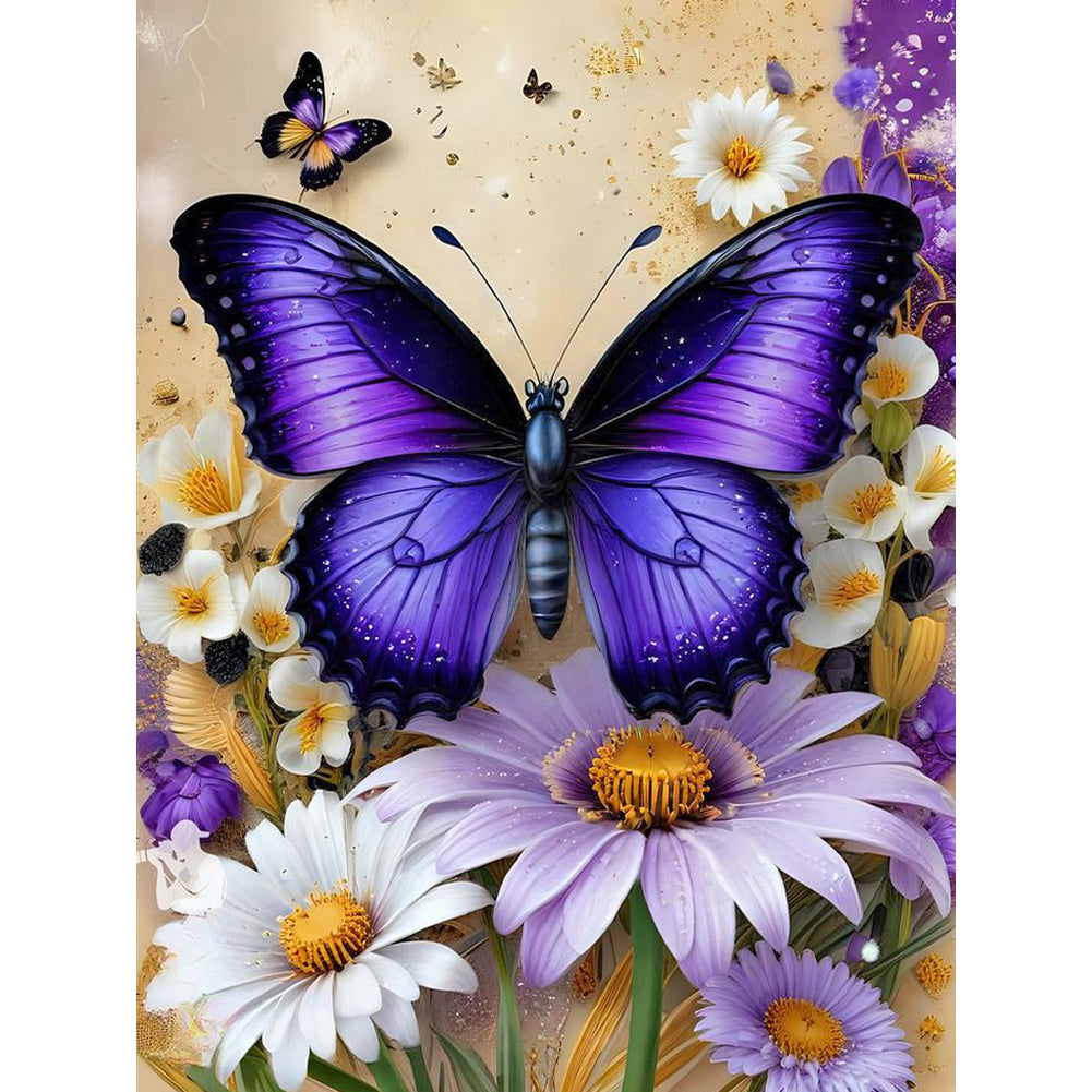 Butterfly And Daisy - Full Round Drill Diamond Painting 30*40CM