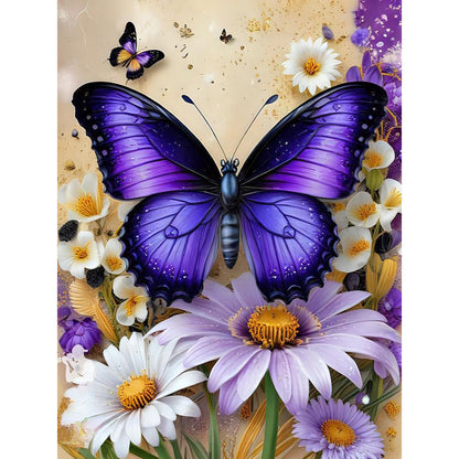 Butterfly And Daisy - Full Round Drill Diamond Painting 30*40CM
