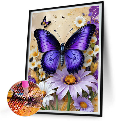 Butterfly And Daisy - Full Round Drill Diamond Painting 30*40CM