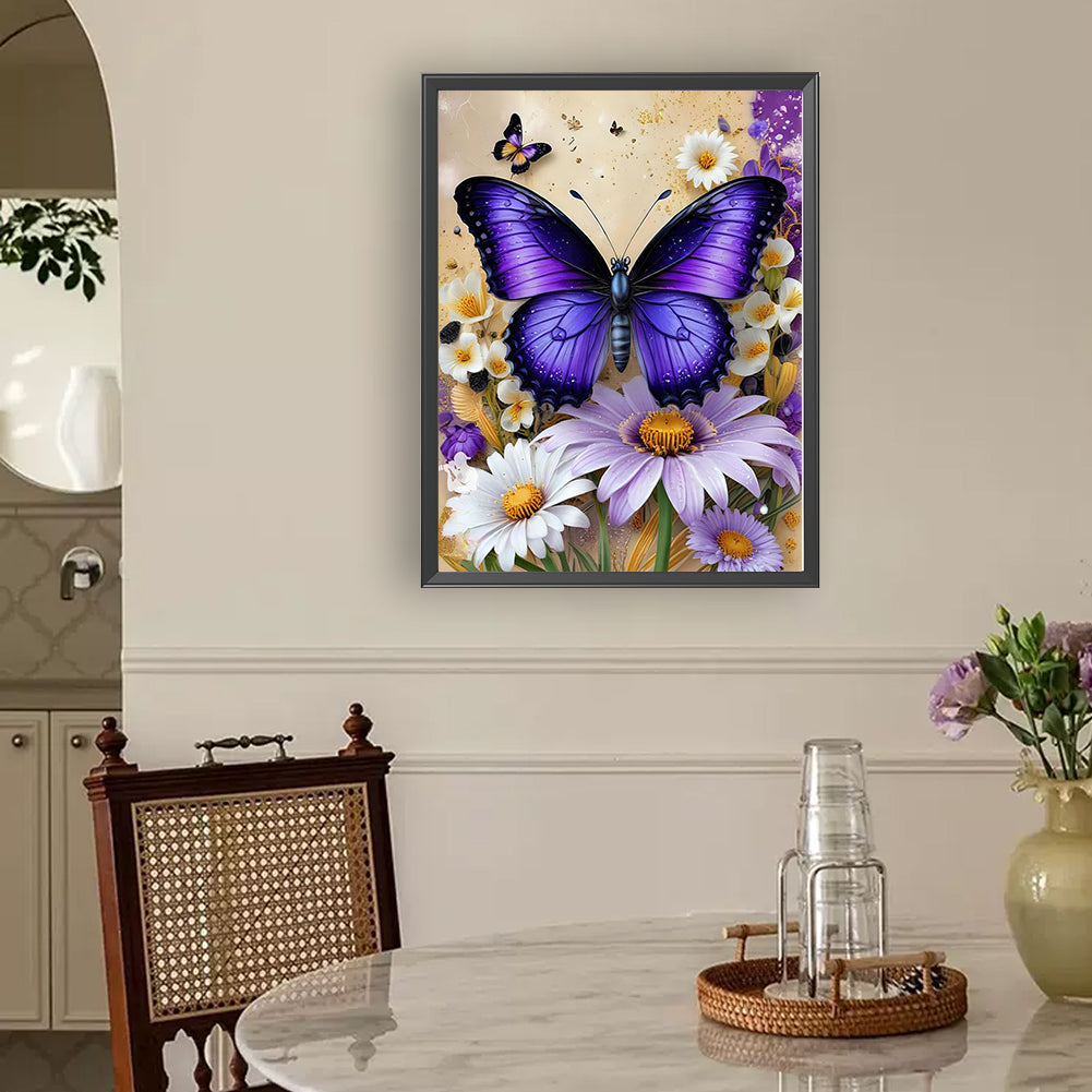 Butterfly And Daisy - Full Round Drill Diamond Painting 30*40CM