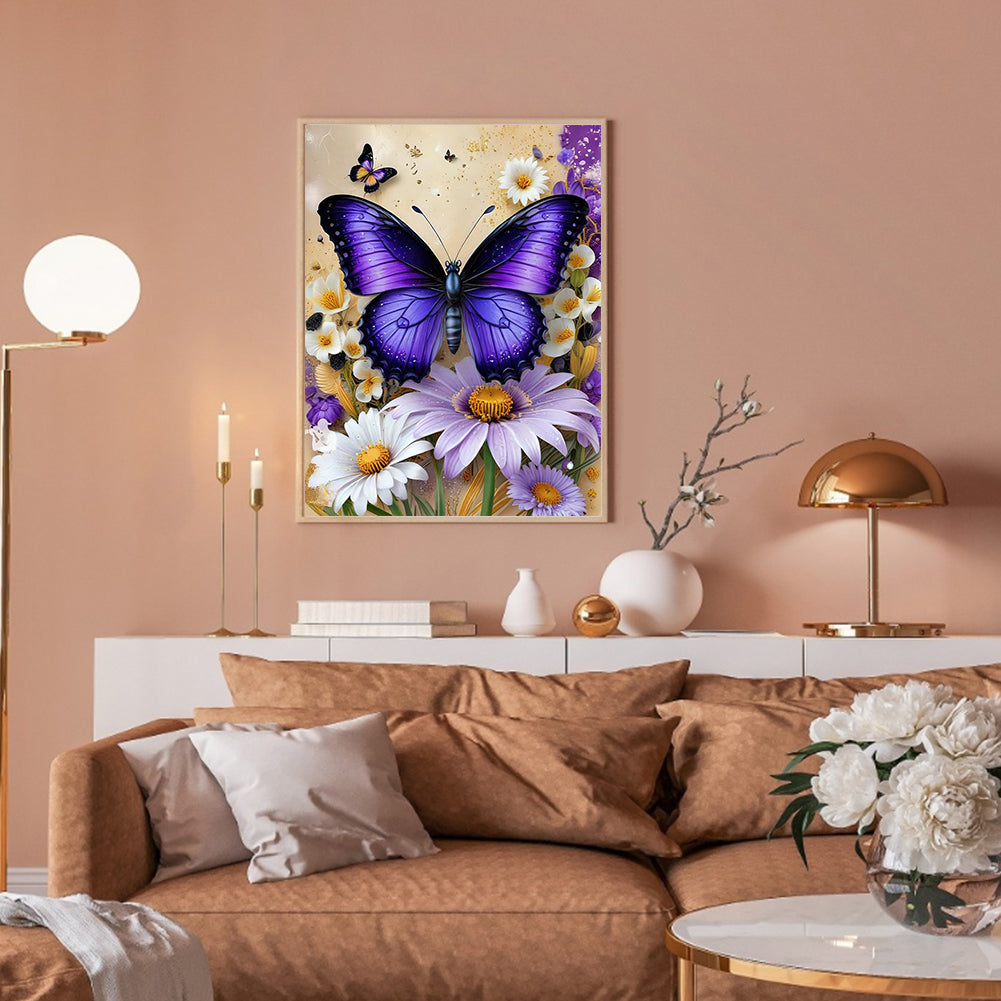 Butterfly And Daisy - Full Round Drill Diamond Painting 30*40CM