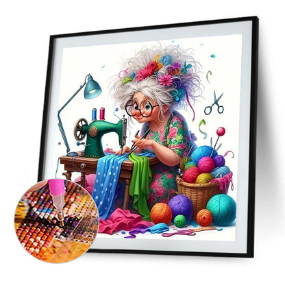 Sewing Granny - Full Round Drill Diamond Painting 40*40CM