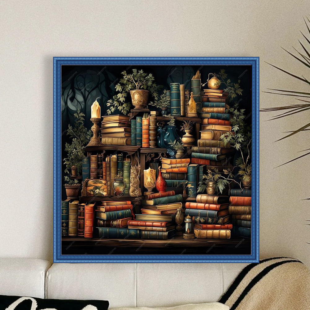 Pile Of Magic Books - 11CT Stamped Cross Stitch 50*50CM