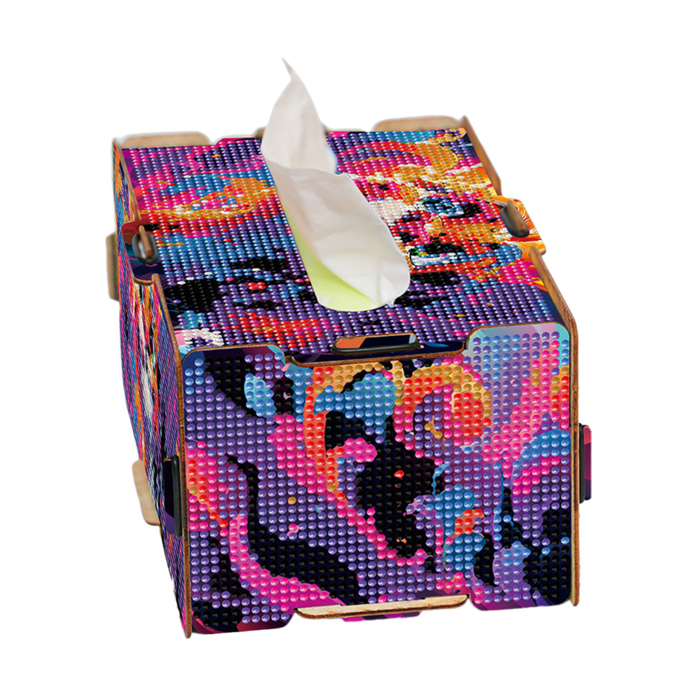 Lion 5D DIY Diamond Painting Handmade Tissue Holder Wooden Tissue Box Craft