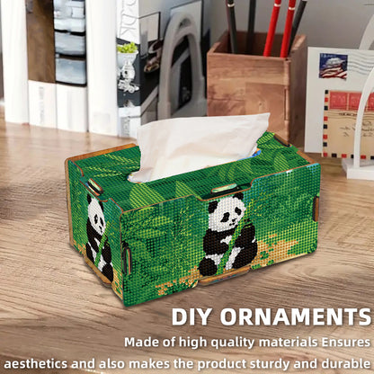 Panda 5D DIY Diamond Painting Handmade Tissue Holder Wooden Tissue Box Craft