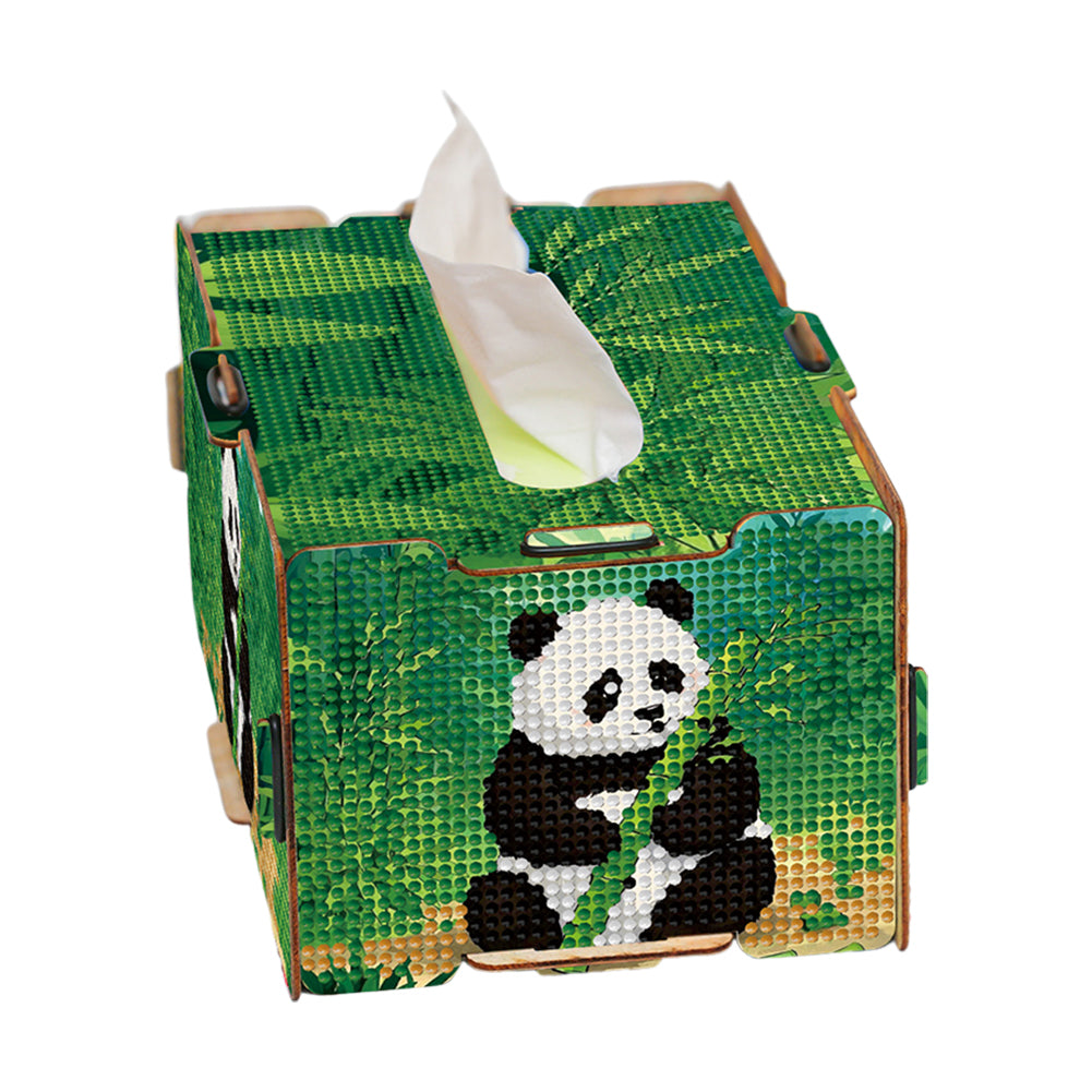 Panda 5D DIY Diamond Painting Handmade Tissue Holder Wooden Tissue Box Craft
