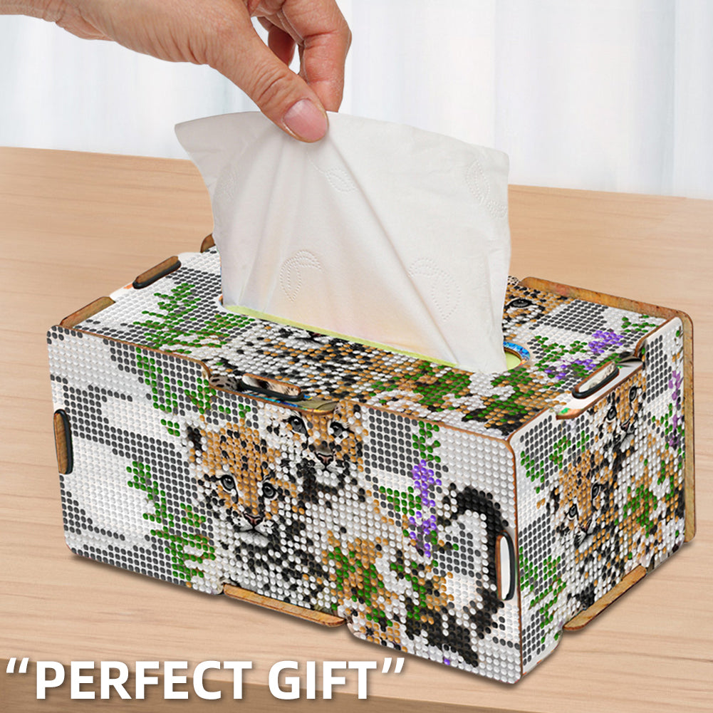 Leopard 5D DIY Diamond Painting Handmade Tissue Holder Wooden Tissue Box Craft