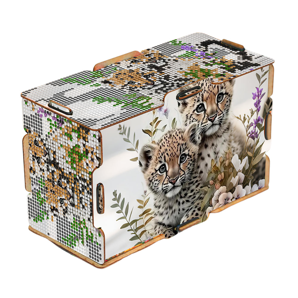 Leopard 5D DIY Diamond Painting Handmade Tissue Holder Wooden Tissue Box Craft