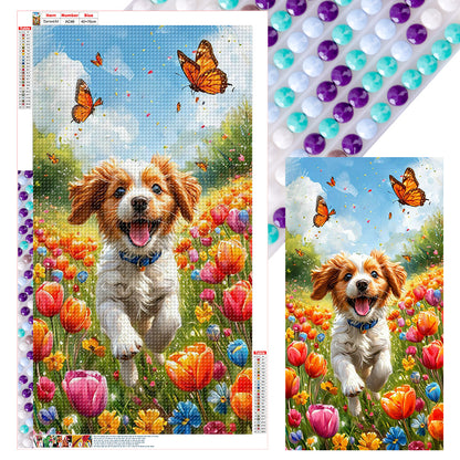 Dog And Flower - Full Round Drill Diamond Painting 40*70CM