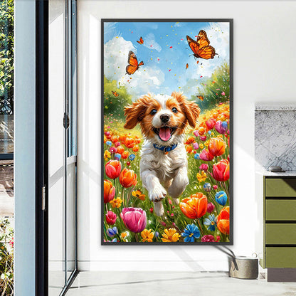 Dog And Flower - Full Round Drill Diamond Painting 40*70CM